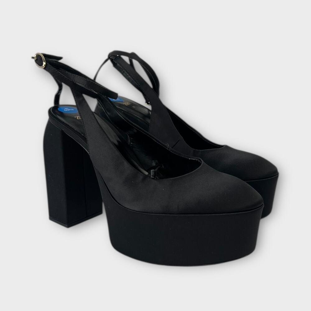 Zara Satin High Heel Platform Slingback Heels Size 39 NEW - Picture 4 of 8